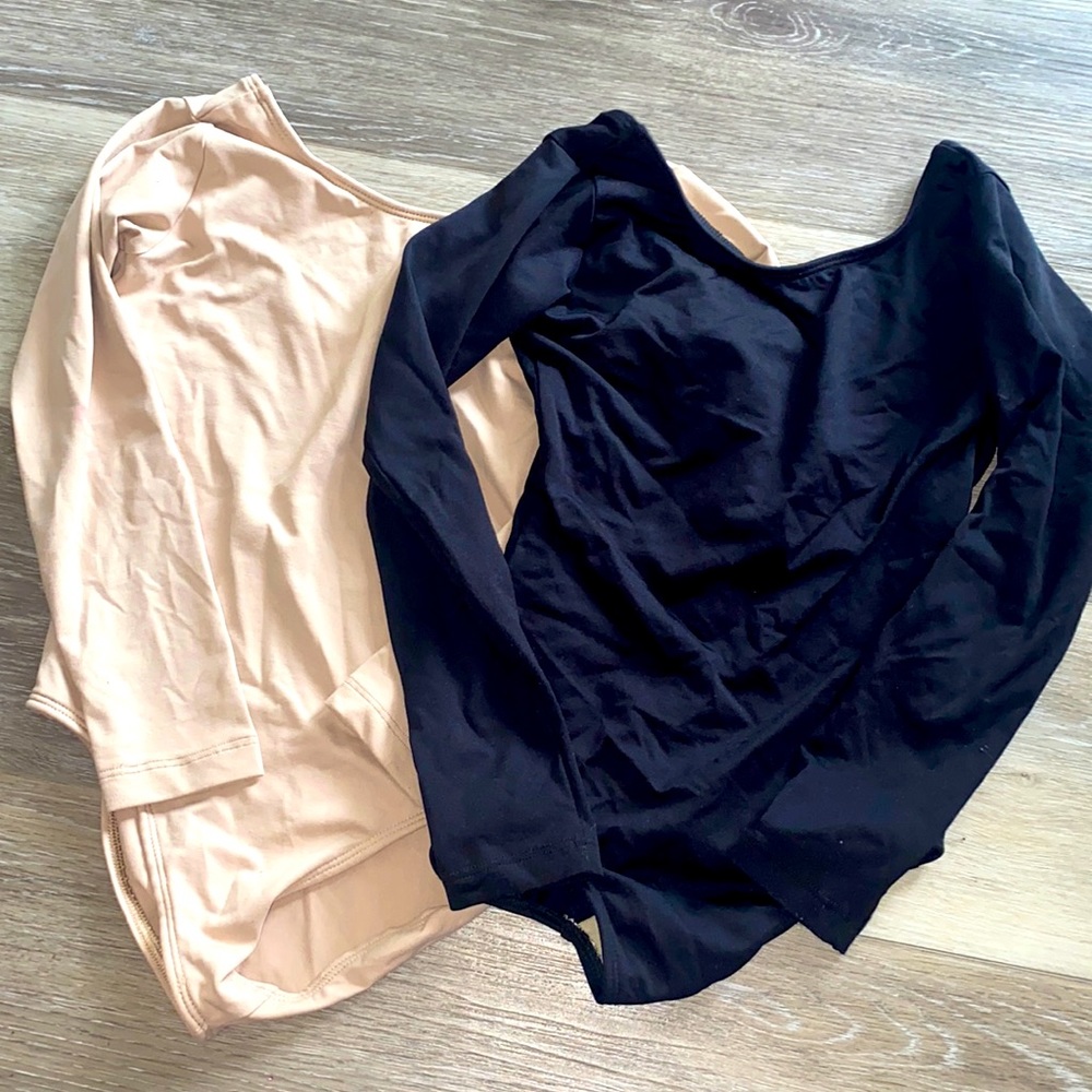 Set of 2 Long Sleeve Dance Ballet Cheer Leotards Size M Girls Black/Cream